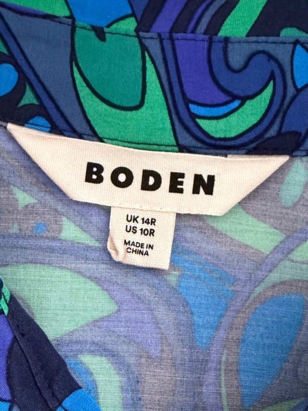 Boden Martha Godet Midi Dress Blue Green Paisley Belted Shirt Dress Womens 10 - Picture 4 of 7